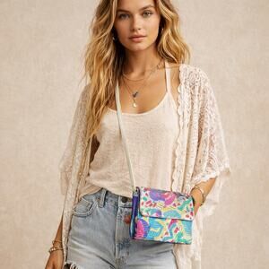 Vintage 80s Colorful Abstract Crossbody Purse Boho Festival Bag